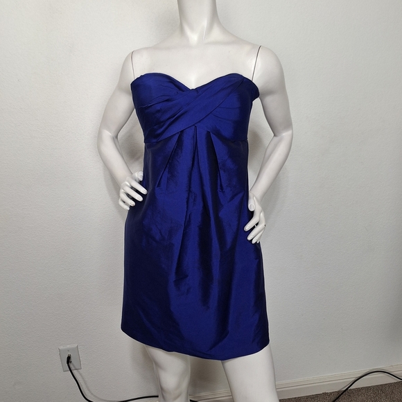 Cache Royal Blue Satin Empire Waist Romantic Y2K Made in USA Mini Dress Size 4 - Picture 1 of 12